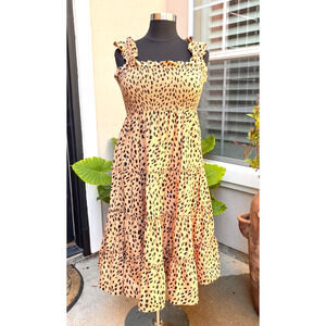 Crown & Ivy Sundress Size XL Leopard Animal Print Tiered Ruffle Straps